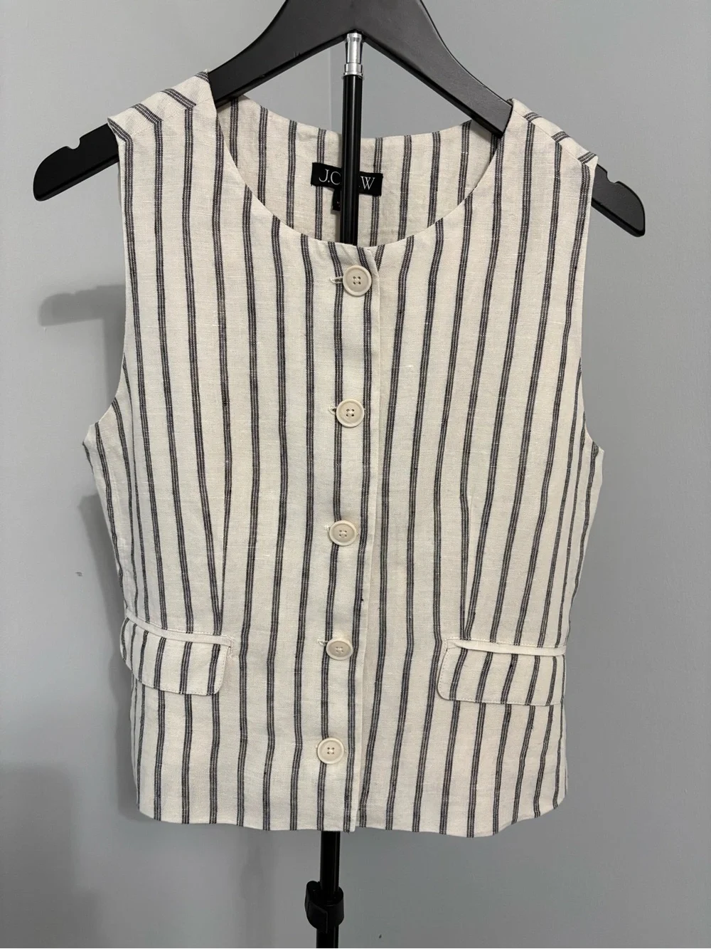 Crew Striped Linen Crewneck Vest Waistcoat Size 8 Quiet Luxury Minimalist